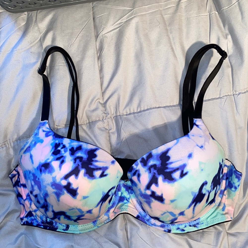 PINK Wear Everywhere Lightly Lined Bra 34C pink/blue multi